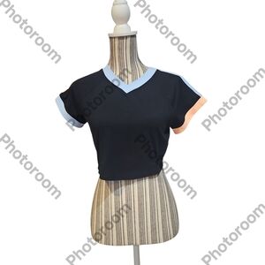 Stylish Black Crop Top with Blue and Orange Accents